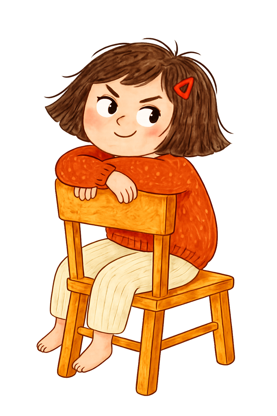 The maker, mid-thought, sitting backwards on a chair