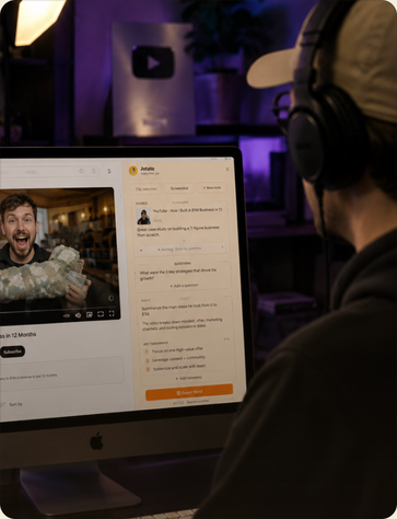 A creator at a studio desk collecting ideas with the Jotato sidebar open.